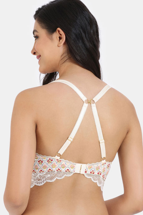 Zivame X Monisha Jaising Padded Non Wired Medium Coverage Lace Bra - Ecru Bouquet Print — image 3